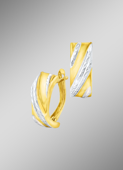 ohne Steine / mit Zirkonia - Klappcreolen in Bicolor, teilweise diamantiert, in Farbe  Ansicht 1