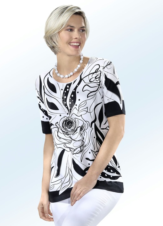 Shirts - Shirt mit rundem Halsausschnitt in 2 Farben Shirts - Shirt mit rundem Halsausschnitt in 2 Farben, in Größe 038 bis 054, in Farbe WEISS-SCHWARZ