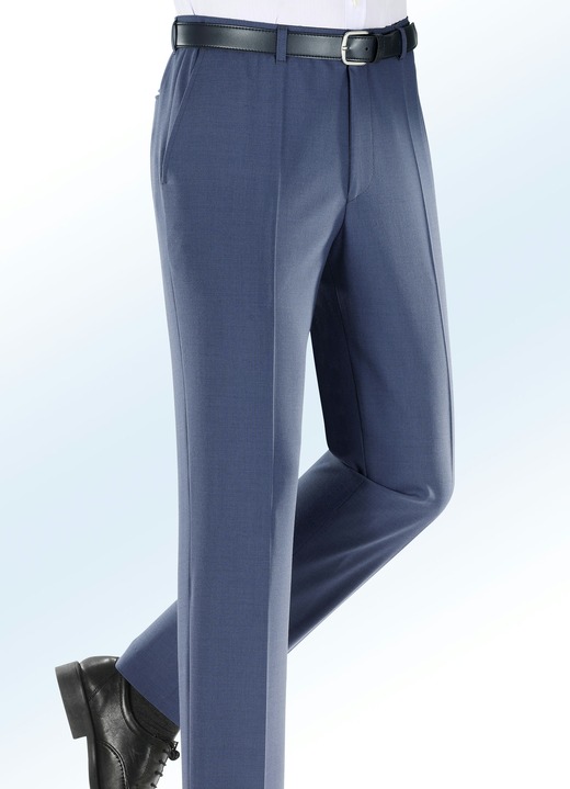 Herrenmode - «Klaus Modelle»-Dehnbundhose mit Gürtel in 4 Farben, in Größe 025 bis 110, in Farbe RAUCHBLAU MELIERT Ansicht 1
