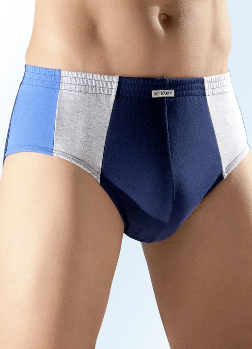 Unterwäsche - Mehrfachpack Slips mit seitlichen Einsätzen, in Größe 004 bis 009, in Farbe 3X MARINE-ROYALBLAU-GRAU MELIERT, 2X MARINE-ROT-GRAU MELIERT, in Ausführung Fünferpack Slips