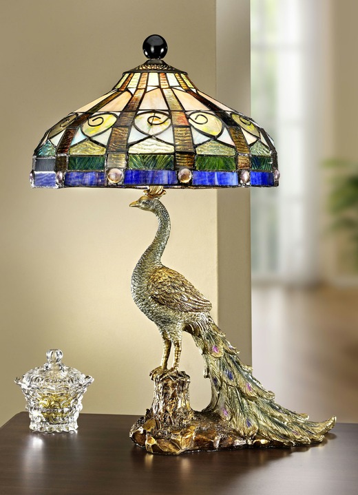 Lampen & Leuchten - Tiffany-Tischlampe Pfau, in Farbe BRONZE-BUNT