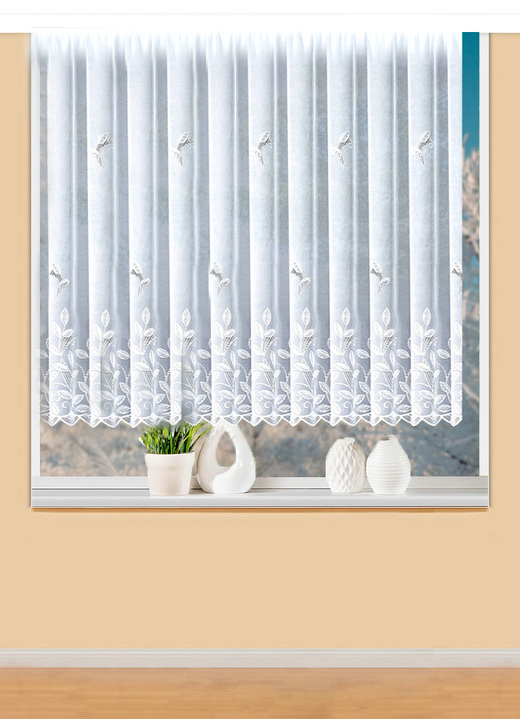 - Blumenfenster-Vorhang mit Universalschienenband, in Größe 140 (H120xB300 cm) bis 179 (H175xB450 cm), in Farbe WEISS Ansicht 1