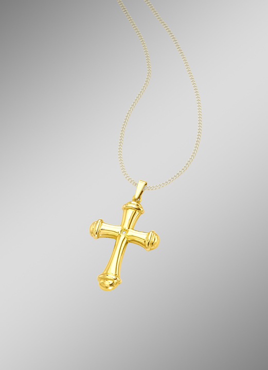 mit Diamanten - Schön ausgearbeiteter Kreuz-Anhänger mit Diamant, in Farbe  Ansicht 1