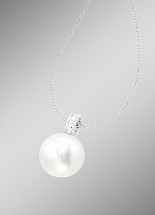 mit Perlen - Anhänger mit Süsswasser-Zuchtperle und Brillanten, in Farbe  Ansicht 1