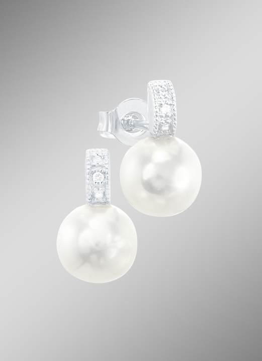 mit Perlen - Ohrstecker mit Süsswasser-Zuchtperle und Brillanten, in Farbe  Ansicht 1