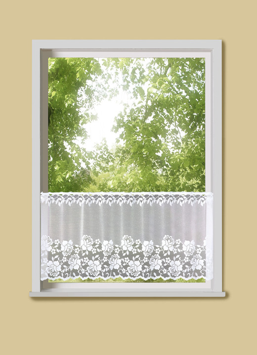Landhaus & Küche - Toller Kurzvorhang mit Stangendurchzug, in Größe 660 (H30xB100 cm) bis 876 (H50xB150 cm), in Farbe WEISS Ansicht 1