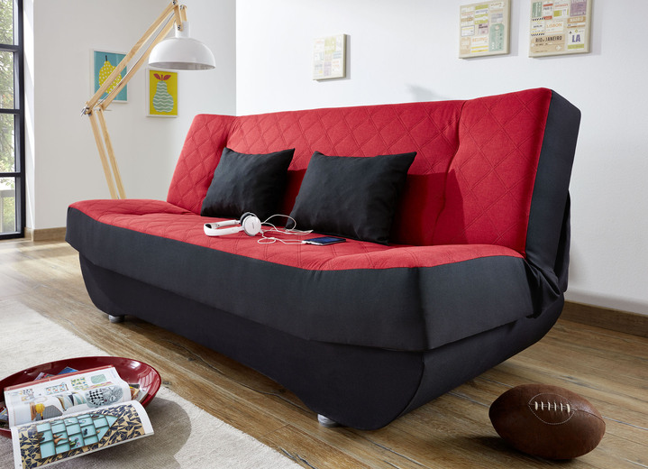 Bettsofas - Klick-Klack-Sofa mit Dekokissen und Bettkasten, in Farbe SCHWARZ - ROT Ansicht 1