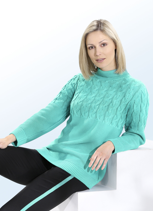Damenmode - Pullover mit Zopfmuster, in Größe 036 bis 050, in Farbe JADEGRÜN Ansicht 1