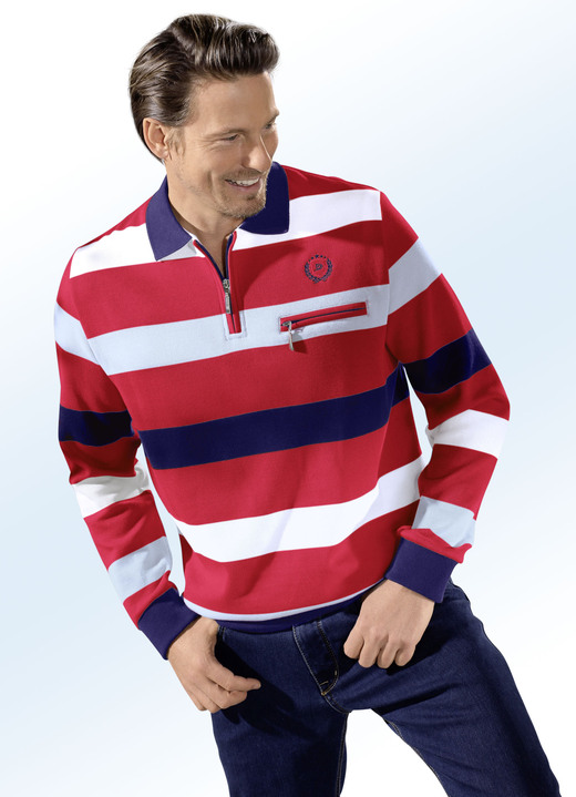 Herrenmode - Poloshirt, in Größe 048 bis 062, in Farbe ROT-WEISS