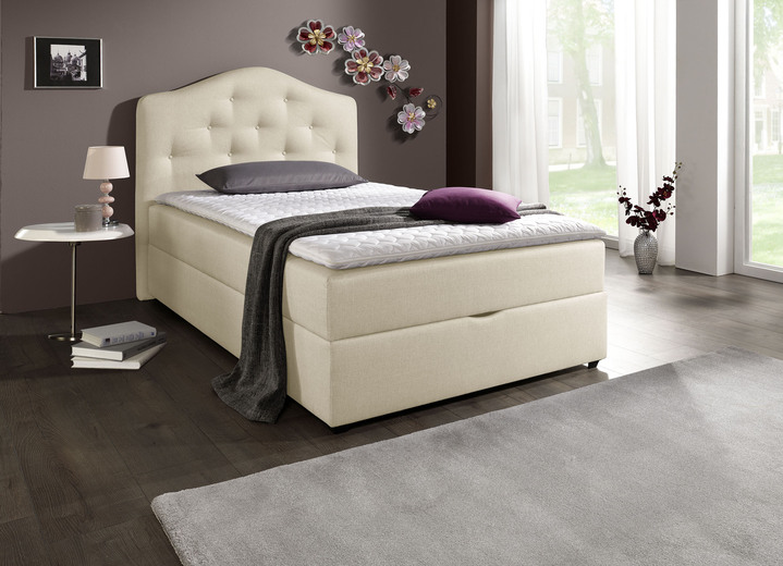 Betten - Boxspringbett mit Bettkasten und Kaltschaumtopper, in Farbe BEIGE, in Ausführung mit Bonnell-Federkern-Matratze Ansicht 1