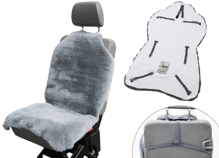 - Pflegeleichte Autositzfelle aus echtem Lammfell, in Farbe SILBER Ansicht 1