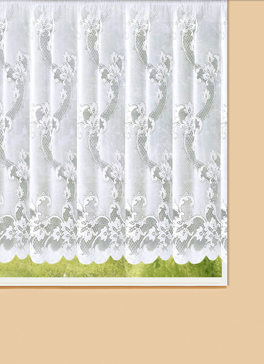- Blumenfenster-Store mit Universalschienenband, in Größe 140 (H125xB300 cm) bis 184 (H175xB750 cm), in Farbe WEISS Ansicht 1