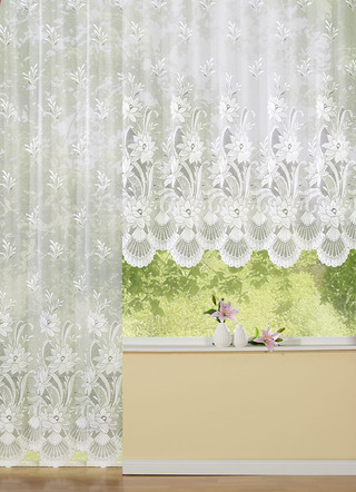 Blumenfenster-Vorhang mit Automatikfaltenband 1:3