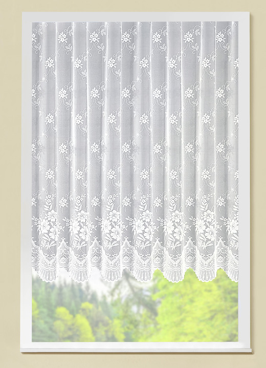 - Bezaubernder Blumenfenster-Store, in Größe 136 (100x300 cm) bis 174 (160x600 cm), in Farbe WEISS Ansicht 1