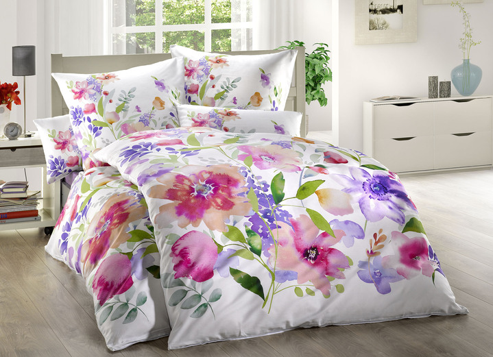 -  Bettwäsche-Garnitur, mit Reissverschluss, in Größe 111 (40/80 cm + 135/200 cm) bis 115 (80/80 cm + 155/220 cm), in Farbe WEISS-BUNT