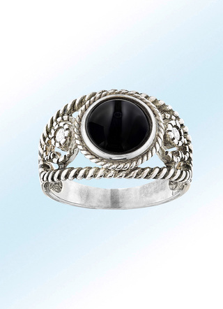Durchbrochener Damenring mit echtem Onyx