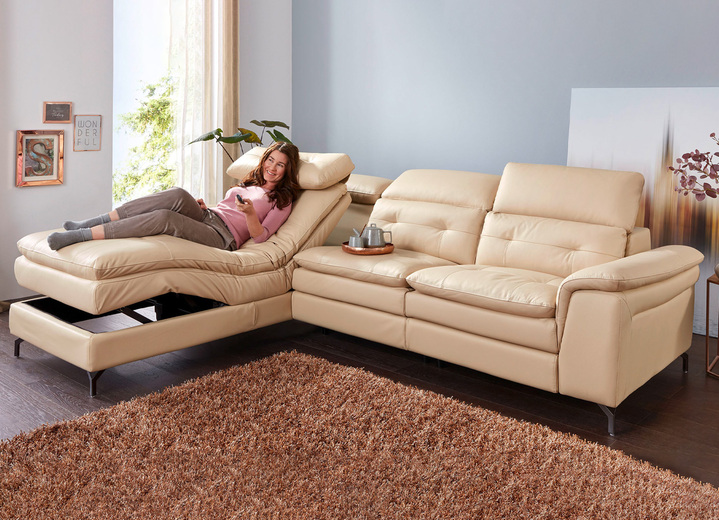 Funktions-Polstermöbel - Leder-Polsterecke mit Relax-Funktion, in Farbe BEIGE Ansicht 1