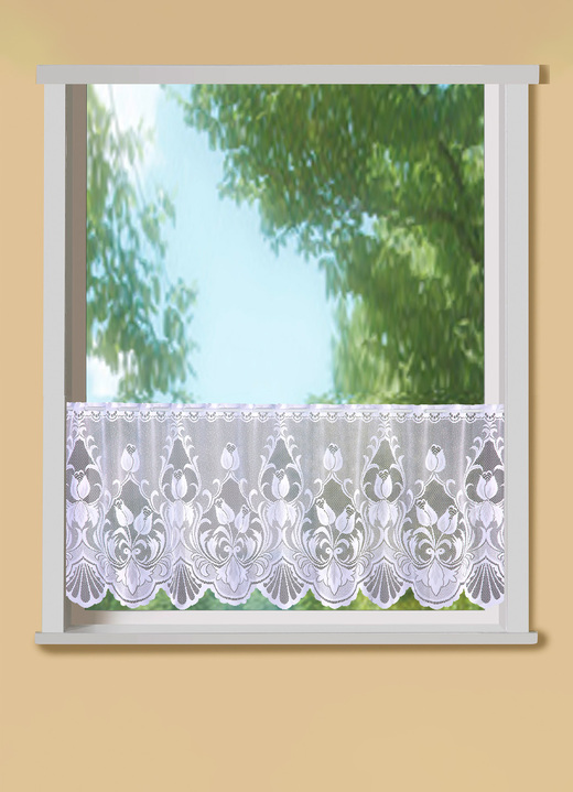 Klassisch - Kurzvorhang mit Stangendurchzug, in Größe 660 (H30xB100 cm) bis 876 (H50xB150 cm), in Farbe WEISS Ansicht 1