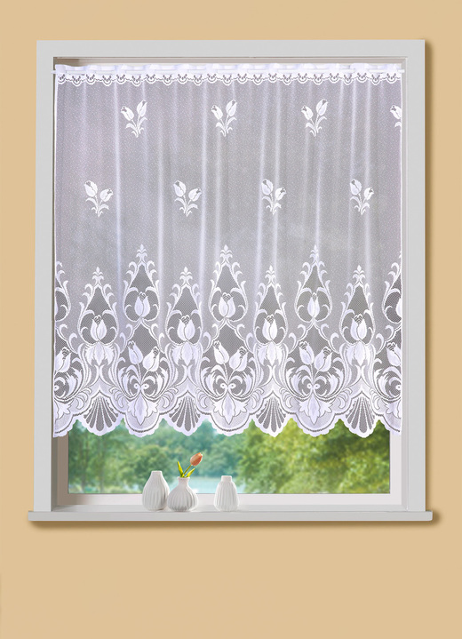 Klassisch - Kleinfenster-Vorhang mit Stangendurchzug, in Größe 120 (H80xB100 cm) bis 125 (H100xB150 cm), in Farbe WEISS Ansicht 1