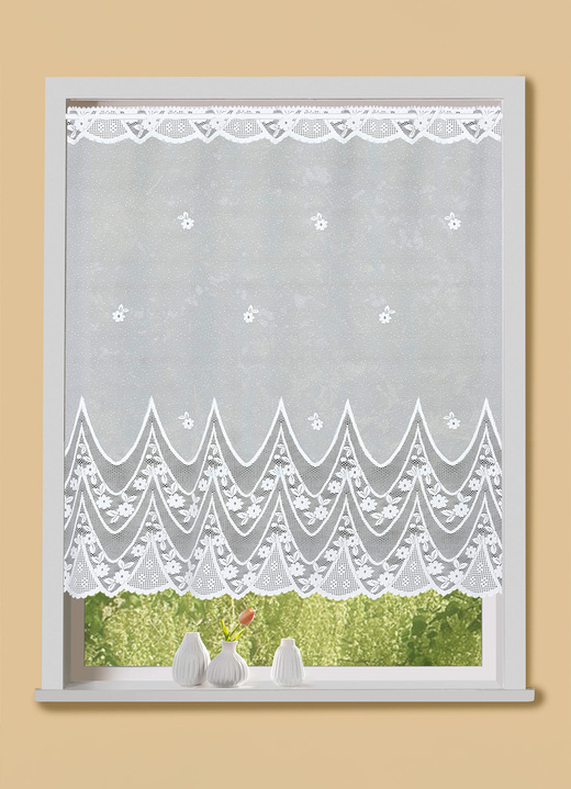- Wundervoller Kleinfenster-Vorhang mit Stangendurchzug, in Größe 879 (H80xB105 cm) bis 899 (H100xB190 cm), in Farbe WEISS Ansicht 1