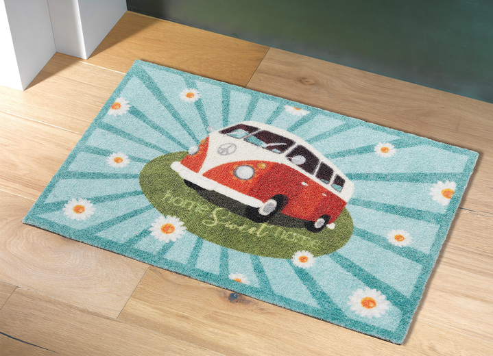 - Nostalgie-Fussmatte VW Bulli mit rutschhemmend beschichteter Rückseite, in Farbe BUNT