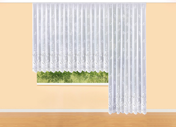 - Bezaubernder Blumenfenster-Vorhang mit Automatikfaltenband, in Farbe WEISS Ansicht 1