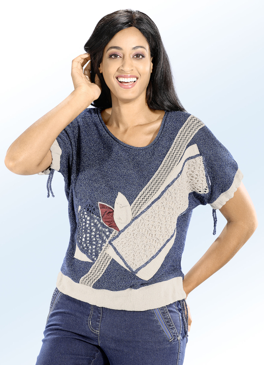 - Pulli mit Leinen, in Größe L(44/46) bis XL(48/50), in Farbe JEANSBLAU-SAND-KIESEL