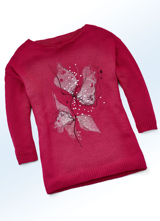 Pullover mit Druck und Glitzereffekten