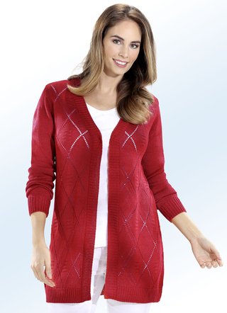 Long-Strickjacke mit tollem Rauten-Dessin