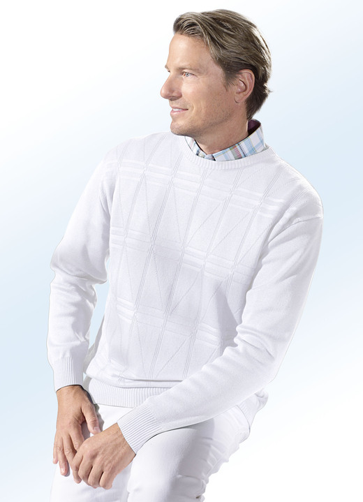 Hemden, Pullover & Shirts - Schicker Rundhalspullover in 3 Farben, in Größe 046 bis 062, in Farbe WEISS Ansicht 1