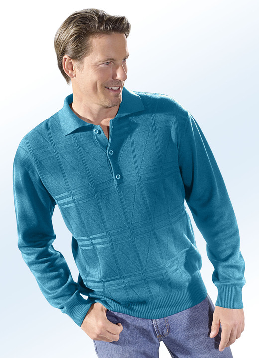 Hemden, Pullover & Shirts - Polopullover mit kurzer Knopfleiste in 3 Farben Hemden, Pullover & Shirts - Polopullover mit kurzer Knopfleiste in 3 Farben, in Größe 046 bis 062, in Farbe PETROL