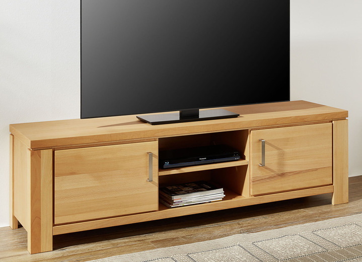 - Hochwertiges TV-Longboard mit Massivholzfronten, in Farbe KERNBUCHE, in Ausführung TV-Longboard