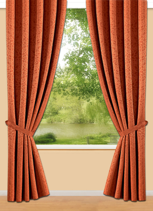 Klassisch - Übervorhang-Garnitur mit Universalschienenband, in Größe 365 (145x135 cm) bis 899 (2er-Pack Raffhalter, 70 cm), in Farbe TERRA Ansicht 1