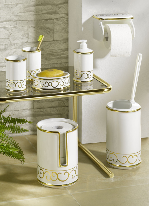 Accessoires - Handbemalte Badezimmeraccessoires aus glasierter Keramik, in Farbe CREME-GOLD, in Ausführung Toilettenpapierhalter