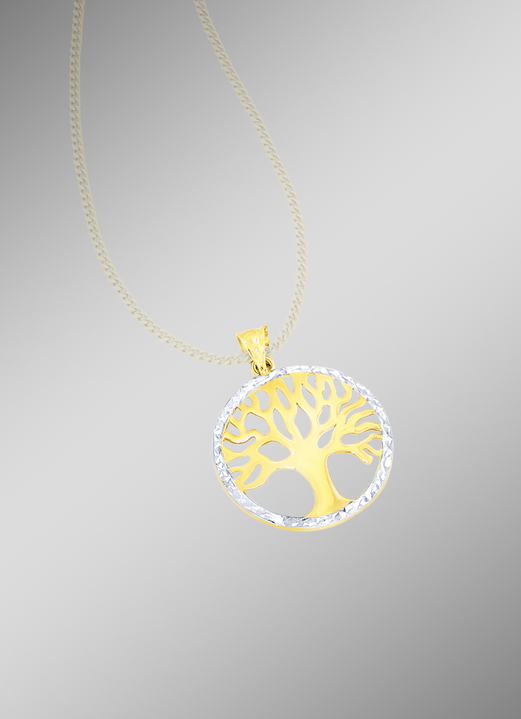 ohne Steine / mit Zirkonia - Schöner Anhänger in Bicolor mit diamantiertem Rand, in Farbe