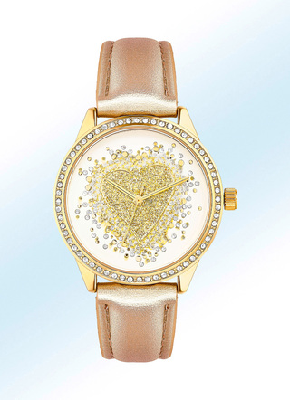 Beliebte Quartz-Damenuhr mit Herz-Motiv und weissen Kristallen