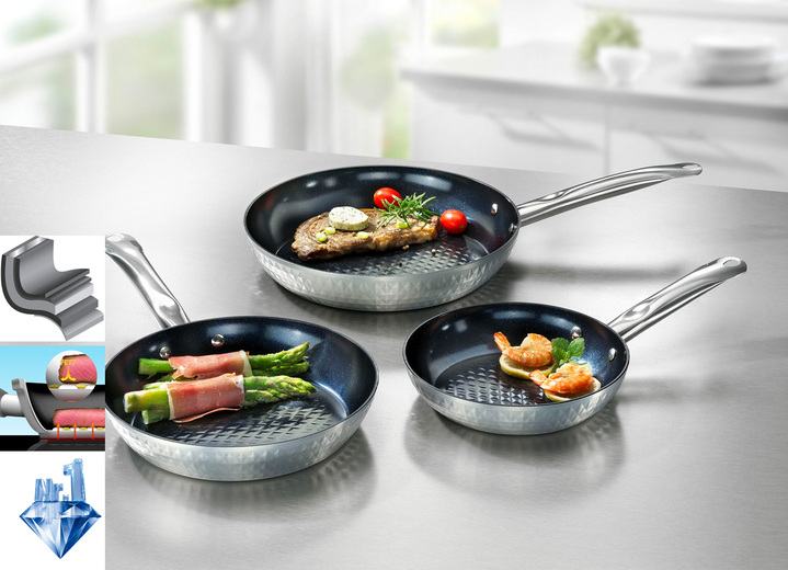 - Ceraflon Pfannen-Set, 3-teilig, mit Diamant-Antihaft-Versiegelung, in Farbe SILBER Ansicht 1