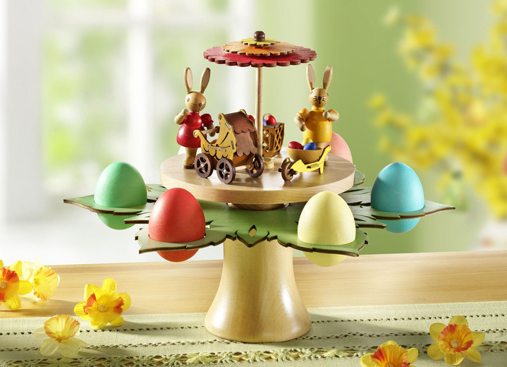 Ostern - Eierhalter aus Holz für 6 Eier aus dem Hause Zeidler, in Farbe NATUR-BUNT