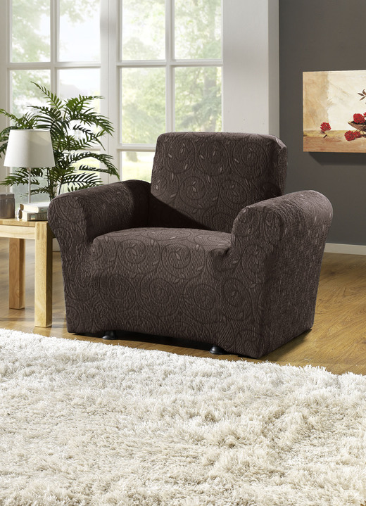 Sessel- & Sofaüberwürfe - Stretchbezüge mit optimaler Passform, in Größe 101 (Sesselbezug) bis 112 (Clubsessel-Bezug), in Farbe BRAUN Ansicht 1