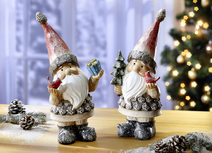 Weihnachten - Lustige Weihnachtsmänner, in Farbe SILBER-ROT, in Ausführung Weihnachtsmann mit Päckchen