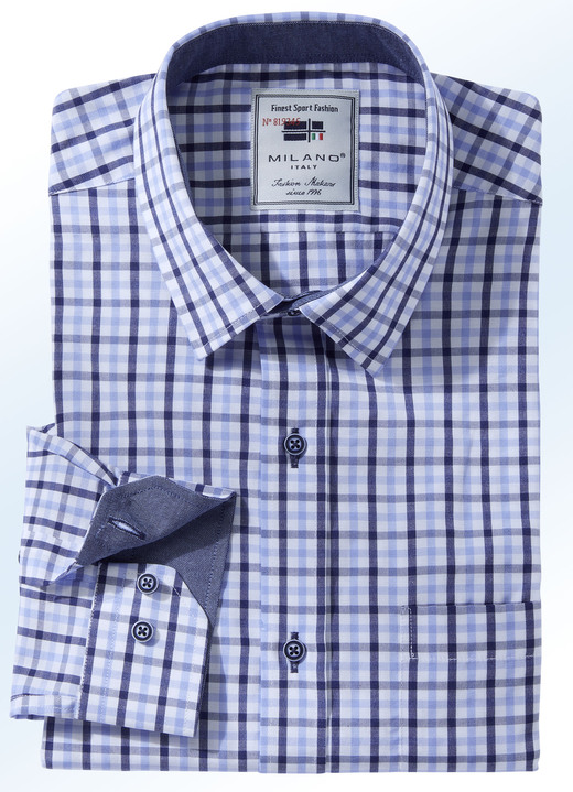 Hemden, Pullover & Shirts - Kariertes «Milano Italy»-Hemd in 4 Farben, in Größe 038 bis 048, in Farbe MARINE-BLAU-WEISS Ansicht 1