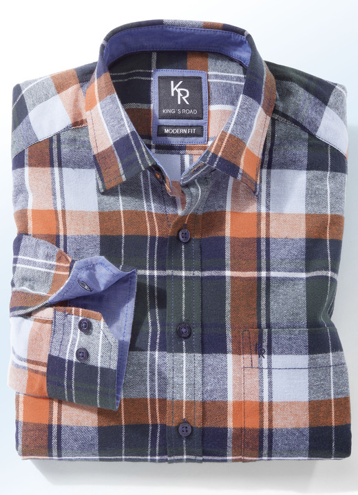 Hemden, Pullover & Shirts - «King's Road»-Flanellhemd in 6 Farben, in Größe 3XL(47/48) bis XXL(45/46), in Farbe GRÜN-MARINE-TERRAKOTTA KARIERT Ansicht 1