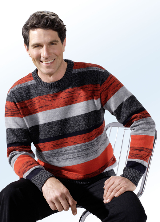 Hemden, Pullover & Shirts - Pullover mit Blockstreifen-Dessin, in Größe 044 bis 060, in Farbe GRAU-ORANGE