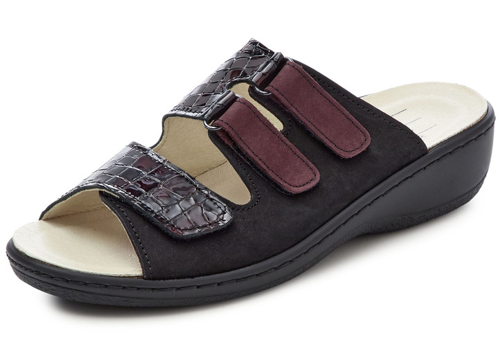 Komfortschuhe - ELENA EDEN, bequeme Damen-Pantoletten, Weite H, mt herausnehmbarem Fussbett, in Größe 036 bis 042, in Farbe SCHWARZ-BORDEAUX Ansicht 1