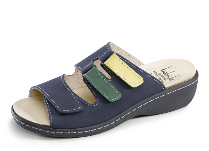 Komfortschuhe - ELENA EDEN, bequeme Damen-Pantoletten, Weite H, mt herausnehmbarem Fussbett, in Größe 036 bis 042, in Farbe MARINE-BUNT Ansicht 1