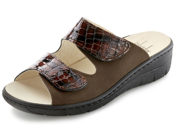 Komfortschuhe - ELENA EDEN, bequeme Damen-Pantoletten, Weite H, mit herausnehmbarem Fussbett, in Größe 036 bis 042, in Farbe BRAUN-BORDEAUX Ansicht 1