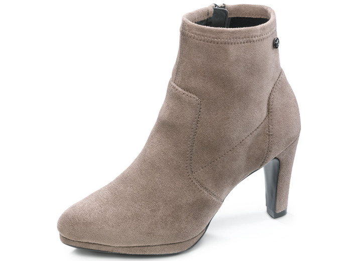 - Caprice Stiefelette aus elastischem Veloursmaterial, in Größe 3 1/2 bis 8, in Farbe TAUPE