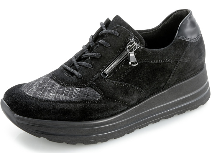 - Waldläufer Schnürschuh mit Stretchmaterial im Ballenbreich, in Größe 3 1/2 bis 8, in Farbe SCHWARZ Ansicht 1
