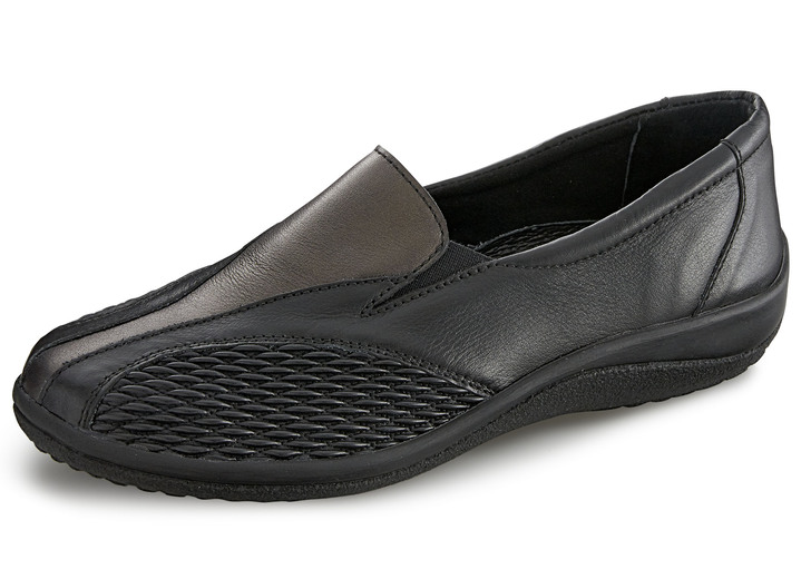 Komfortschuhe - ELENA EDEN, bequeme Damen-Slipper, Weite G, mit herausnehmbarem Fussbett, in Größe 035 bis 042, in Farbe SCHWARZ-BRONZE Ansicht 1