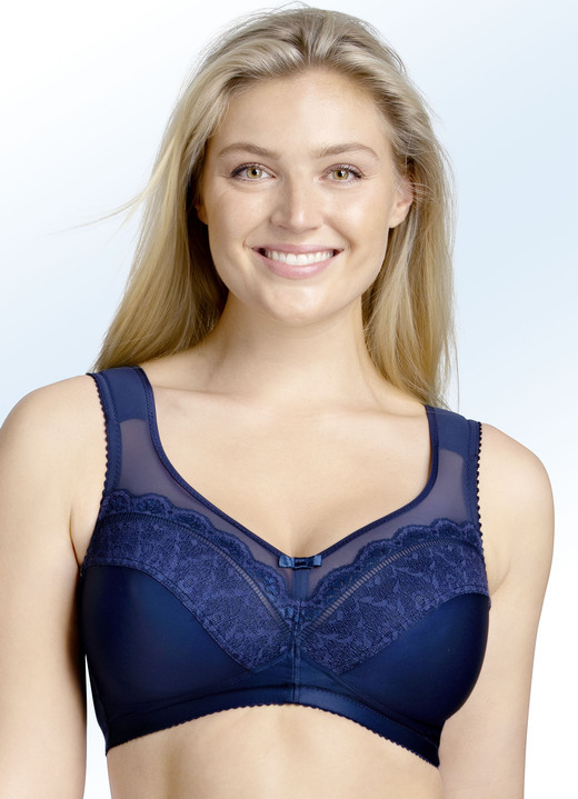 Soft-BH - Miss Mary-BH in Weiss, mit Elastiktüll am Dekolleté, in Größe 075 bis 110, in Cup D, in Farbe MARINE Ansicht 1